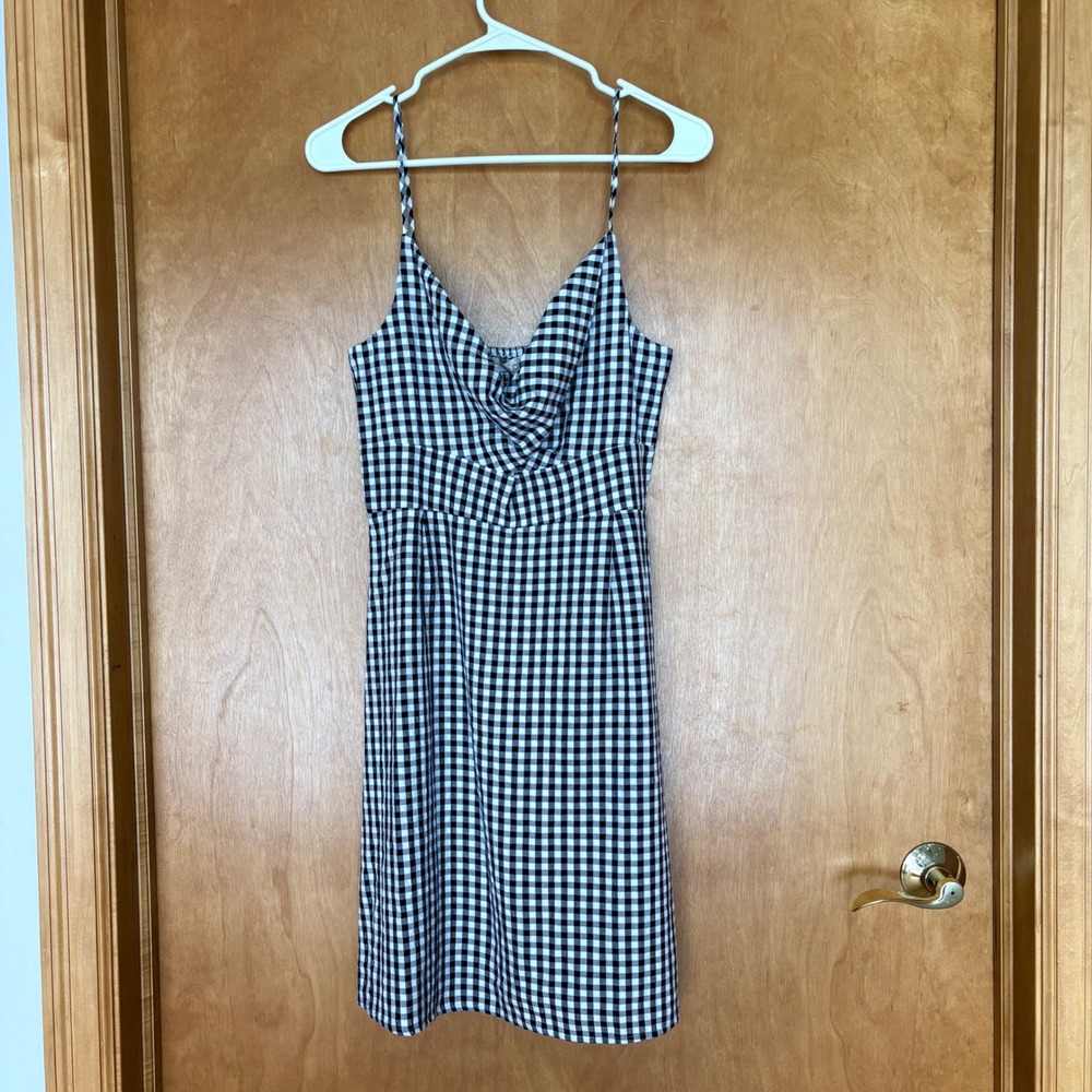 LOFT navy‎ White Gingham Twist Front Spaghetti Strap Dress Size 6